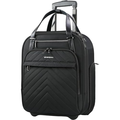 VANKEAN Carry On Underseat 16-inch Multi-functional Underseater Lightweight Overnight Suitcase with Wheels Roller Case for Women Men Travel Business, Black - color: Black