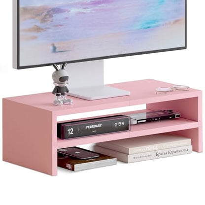 DS502P TEAMIX 20 inch Pink Monitor Riser Stand - 2 Tiers, Wood Desktop Bookshelf - color: Pink, size: 20 x 9.5 x 6.7 inches