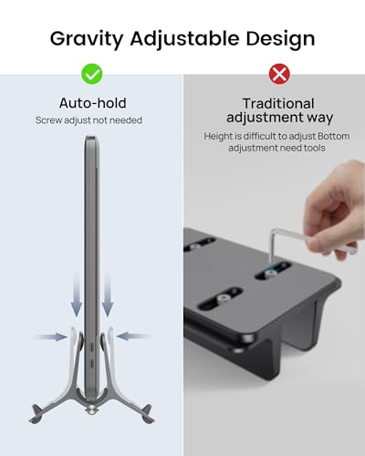 Vertical Laptop Stand for Desk, Gravity Auto Lock MacBook Stand, Aluminum Laptop Holder Vertical Compatible with MacBook Pro, Air, Tablet, Space-Saving Organize Work & Home Office, Gray - color: Space Grey
