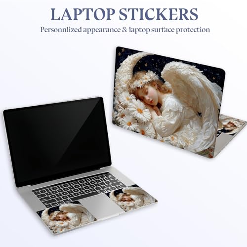 Universal Laptop Skin Sticker Decal,15.6 Inch Laptop Vinyl Cover for 13" 14" 15.6" Laptop,Scratch-Resistant Waterproof Protector Wrap,Reusable with Wrist Pads,Sleeping Angels with Daisies - color: Sleeping Angels with Daisies