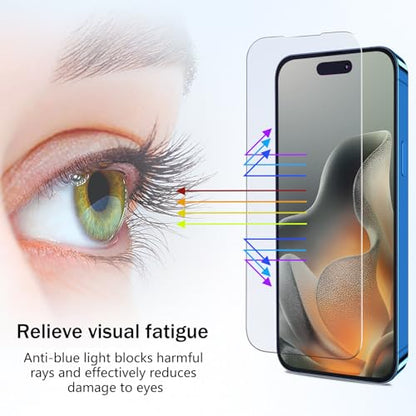 2 Pack Anti Blue Light Screen Protector for iPhone 15 Pro Max/iPhone 15 Plus Eye Protection Tempered Glass Film, Easy to Install, Bubble Free - size: iPhone 15 Pro Max/15 Plus 6.7-inch