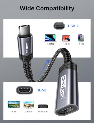 JSAUX USB C to HDMI Adapter 4K@30Hz for iPhone 17, MacBook, Surface, Grey | One-way USB C to HDMI only with 4K@30Hz video; aluminum shell for iPhone 17/16 Pro Max, MacBook and Galaxy S25 - style: 1-Pack Grey