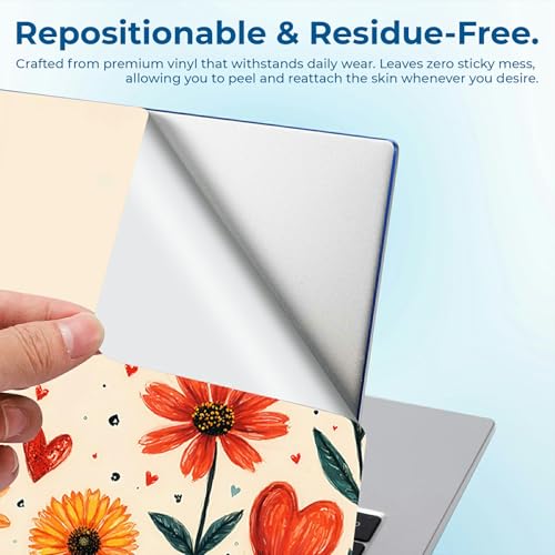 Reusable Universal Laptop Skin Sticker, Cut to Fit for 11.6–15.6 Inch Laptops, Waterproof Protective Film, No-Residue - Heart Flowers - color: Heart Flowers