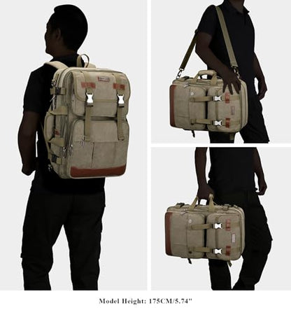 WITZMAN Canvas Travel Backpack for Men Large Laptop Backpack Fits 16 Inch | Expandable 32L to 42L, Carry-on Airline Approved Convertible Shoulder Rucksack, For Vacation, Overnight Trip, A6617 Green - color: Army Green