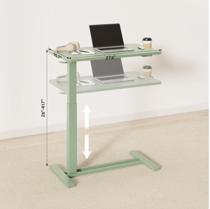 FLEXISPOT H7 28" Pneumatic Height-Adjustable Overbed Table with Wheels | C-shaped bedside table TV Tray,Medical End Side Table,Laptop desk for sofa and home office use,27.6"W x 15.7"D,Mint Green - color: Mint Green, size: Small