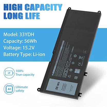 56WH 33YDH Laptop Battery Replacement for Dell Inspiron 17 7000 7786 7779 7773 7778 G3 3579 3779 G5 5587 G7 7588 15 7577 Latitude 13 3380 14 3490 15 3590 3580 99NF2 P72F P30E 81PF3 P30E001 - size: 9.53*4.4*0.23inch 33YDH