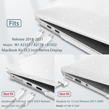 May Chen Compatible with New MacBook Air 13 inch Case 2021 2020 2019 2018 Model: M1 A2337 A2179 A1932, Plastic Hard Shell Case for MacBook Air 13 inch with Retina Display Fits Touch ID,Clear Glitter - color: Clear Glitter