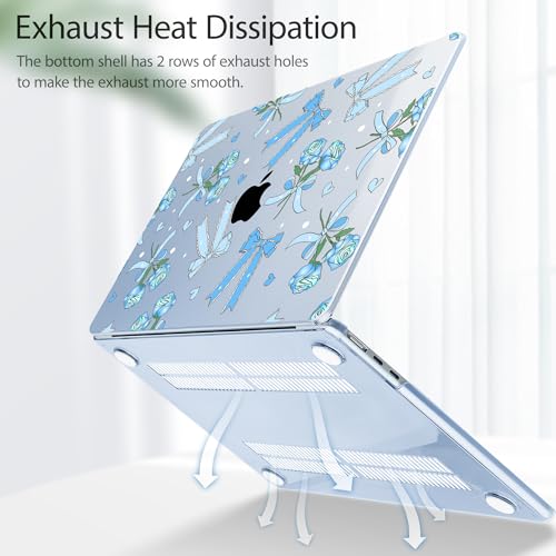 Tuiklol for MacBook Air 13 inch Case M5 2026 M4 2025 M3 2024 M2 2022 Release Model A3449 A3240 A3113 A2681,Plastic Hard Shell Cover for MacBook Air 13.6 with Touch ID, Bow & Rose Blue - color: Bow & Rose Blue
