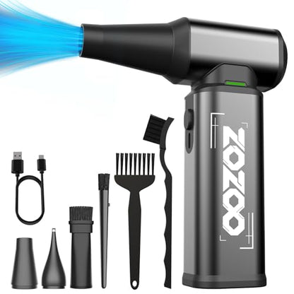 Compressed Air Duster, 180000RPM Powerful Cordless Electric Air Duster with Brushless Motor and LED Light, Rechargeable Stepless Speed Regulation Dust Blower for PC, Keyboard, House, Car and Outdoor