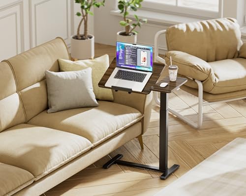 Ywin Medical Overbed Table with Wheels, Lift 27-43in, Black Walnut | Steel frame & wood top, 0-60° tilt, rolling casters, 66lb load, pneumatic adjustable height for Bed/hospital/couch/office - color: Black Walnut-1, size: 27.6" x 15.8"