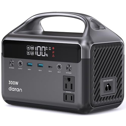DaranEner Portable Power Station, 300W (Surge 600W) 192Wh Power Bank with 110V AC Outlet, LiFePO4 Battery for Home Emergency, Camping, Travel,& Outdoor Electronics(Option Solar Generator)