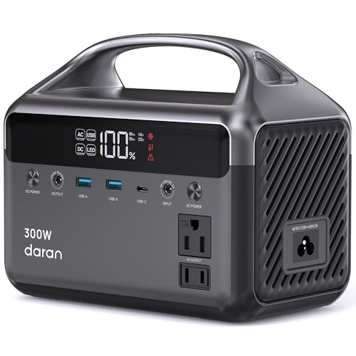 DaranEner Portable Power Station, 300W (Surge 600W) 192Wh Power Bank with 110V AC Outlet, LiFePO4 Battery for Home Emergency, Camping, Travel,& Outdoor Electronics(Option Solar Generator)