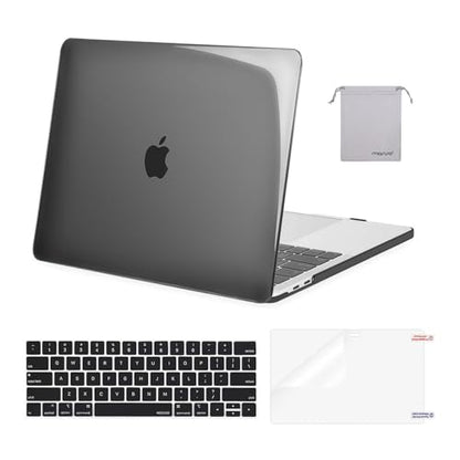 MOSISO Compatible with MacBook Pro 13 inch Case M2 M1 2026 2025 2024-2016 | A2338 A2251 A2289 A2159 A1989 A1708 A1706, Plastic Hard Shell&Keyboard Cover&Screen Film&Storage Bag, Crystal Black - color: Crystal Black