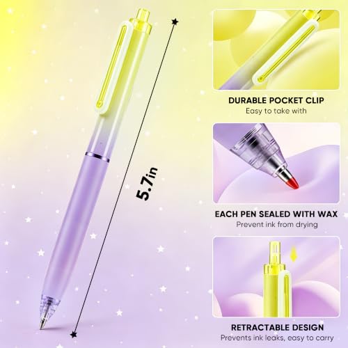 deli Gel Pens, 6 Pcs Retractable Pens Black Ink, 0.7mm Medium Point Pen | Silent Click, Smooth Writing with Aesthetic Gradient Color for Journaling Note Taking - size: 6 PCS