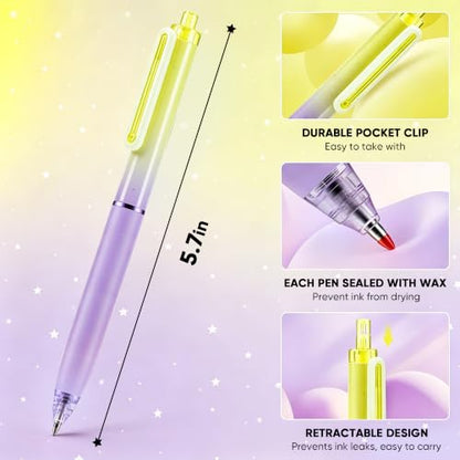 deli Gel Pens, 6 Pcs Retractable Pens Black Ink, 0.7mm Medium Point Pen | Silent Click, Smooth Writing with Aesthetic Gradient Color for Journaling Note Taking - size: 6 PCS