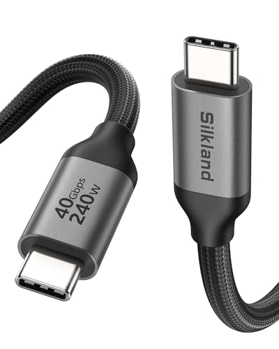 Silkland USB 4 Cable for Thunderbolt 4 Cable, 40Gbps Data Sync, 8K/5K@60Hz, 4K@240Hz, 240W Charging, NetBraid-48 USB C Monitor Cable 5FT, Compatible for MacBook, iPhone 17/16, Monitor, SSD, Docking - size: 5FT