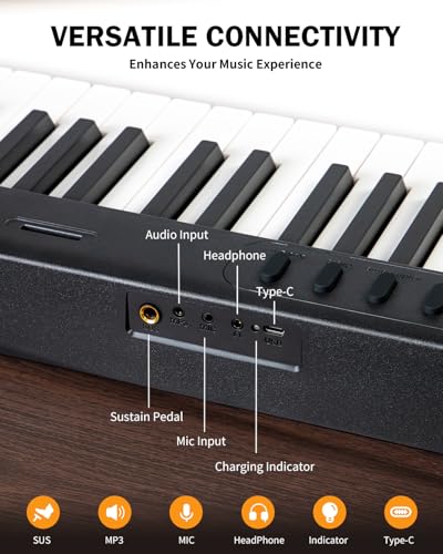 AiJoy 88-Key Portable Piano Keyboard with Semi-Weighted Keys Folding Piano | Built-in Speakers/MIDI, Long Battery Life Electric Keyboard Piano for Beginners - color: Black