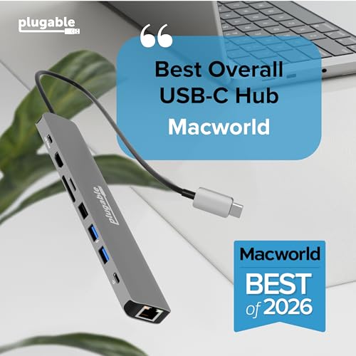 Plugable USB C Hub Multiport Adapter: 9-in-1 with 140W PD Charging, 4K 60Hz HDMI, 10Gbps Data Transfer, Gigabit Ethernet, SD for USBC, USB4, Thunderbolt MacBook, Windows, Chromebook (USBC-9IN1E)