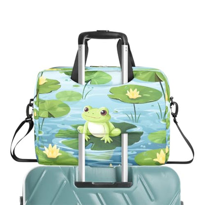 Cute Frog Animal Lotus Leaves Laptop Bag Carrying Case 15.6 Inch Laptop Briefcase Messenger Shoulder Bag for Tablet Computer Bag for Travle Business Men Women