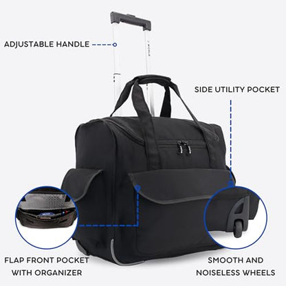 J World New York Donna Rolling Tote Bag on Wheels. Laptop Carry-On, Black (Measures 15 X 17 X 8.3 inches, Holds over 35 litres) - color: Black