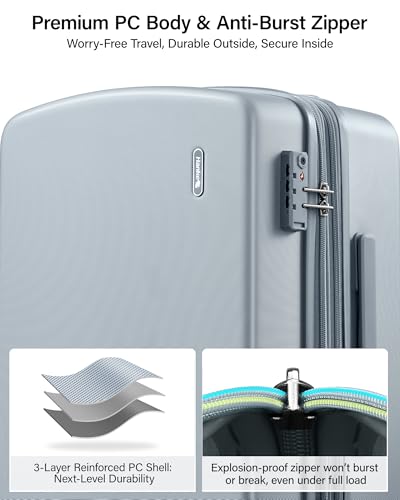 Hanke 20 Inch Expandable Carry On Luggage, Hard Shell with Side Hook | PC Hard Shell, Overhead Bin, Expandable Up to 15%, 8 Spinner Wheels, TSA Lock, Lightweight, Weekend Getaway - color: Grey, size: 20 Inch EXT