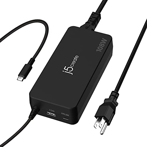 j5create 108W USB Type C PD Laptop Super Charger | For Laptops, , Tablets, Macbooks, Android, iPhone, iPad Pro, Smart Phone (JUP34108)