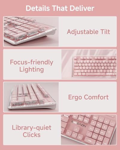 V3 Wireless Keyboard and Mouse Combo, Bluetooth/2.4G Rechargeable Light up Quiet Computer Wireless Keyboard and Mouse with White Backlit, Metal Panel-Pink - color: Upgraded Version - Pink
