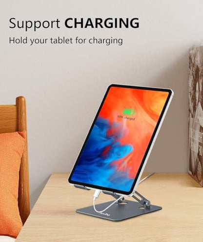 Aoviho Tablet Stand for Desk,Adjustable Tablet Holder, Grey | Stable Aluminum Design, Fits iPad Pro/Air/Mini & Samsung Tablets, Adjustable Viewing, Ideal for Office & Home - color: Grey