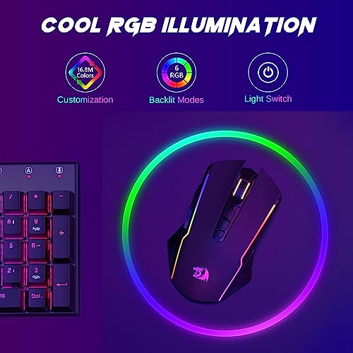 Redragon Wireless Gaming Mouse, Tri-Mode 2.4G/USB-C/Bluetooth Mouse Gaming, 12000 DPI, RGB Backlit, Fully Programmable, Rechargeable Wireless Computer Mouse for Laptop PC Mac, Black - color: Black, style: Bluetooth/ 2.4G/ Wired