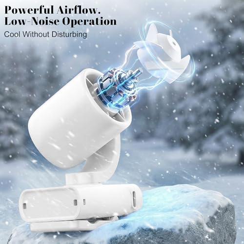 Portable Mini Clip On Fan, Small Quiet USB-C Rechargeable Battery Powered Personal Fan Adjustable 199-Speed Lightweight For Outdoor & Travel & Office - White - color: White