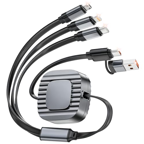Retractable Multi Charging Cable, 3 in 2 Universal Cord, Retractable Car Charging Cable with USB A/C to L/USB C/Micro USB Port for iPhone 17/16/Galaxy/PS/Tablets/Pads, Car Accessories for Women - color: Gray