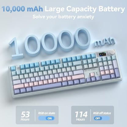 LINGBAO K108 Pro Wireless Mechanical Creamy Keyboard with Number Pad & Knob | Full Size Mechanical Keyboard with 10000mAh Battery, PBT Keycaps, Gasket Mount, RGB Backlit Hot-swap Custom Keyboard for PC - color: Blue & Pink & Purple(side print)