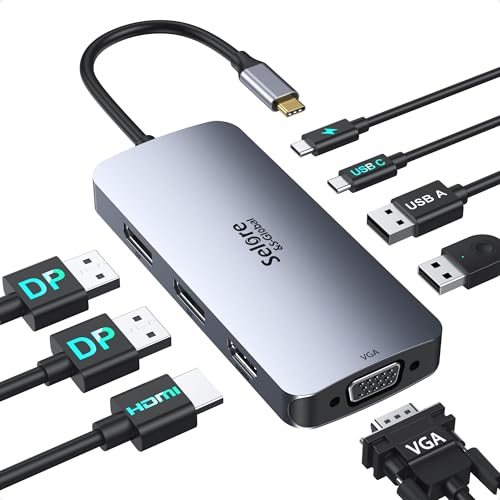 USB C Docking Station Dual DisplayPort Monitor USB C Hub DisplayPort | 2 DP, HDMI, VGA, 100W PD Charging, USB-A/C 2.0 Ports, Multi Monitor Adapter for Dell, HP, Lenovo and More - color: Light Gray