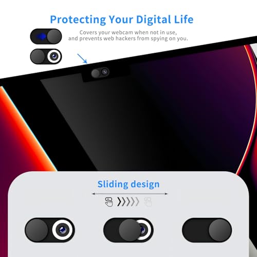 Ultra-thin magnetic sliding webcam cover, suitable for iPhone, iPad, MacBook Pro, desktop computers, mobile phones, PC accessories webcam blocker slider, excellent privacy protection - [3 Pack Black]