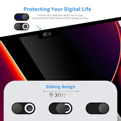 Ultra-thin magnetic sliding webcam cover, suitable for iPhone, iPad, MacBook Pro, desktop computers, mobile phones, PC accessories webcam blocker slider, excellent privacy protection - [3 Pack Black]