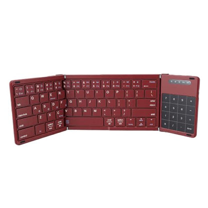 Bewinner 3 Fold Foldable Bluetooth Keyboard, Rechargeable Wireless Keyboard with Touchpad and Number Pad for Travel Work Tablet Laptop Users (Wine Red) - color: Wine Red