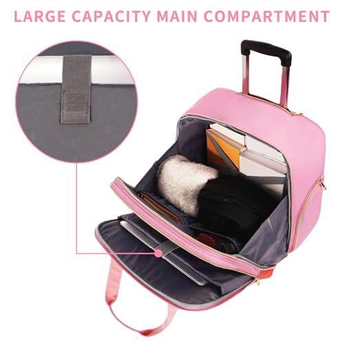 MATEIN Rolling Briefcase for Women, Large Rolling Laptop Bag with Wheels Fits 17 Inch Notebook Gifts for Office Women, Water Resistant Teacher Work Computer Travel Carry on Nurse Bags on Wheel, Pink