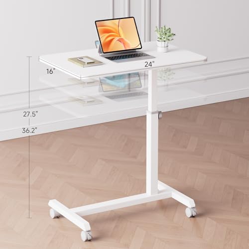 COMHOMA Overbed Bedside Table with Wheels, Hospital Bed Table Over The Bed, Adjustable Mobile Standing Desk Rolling Laptop Desk for Hospital and Home Use, White - size: 24x16in (Non-Tiltable)