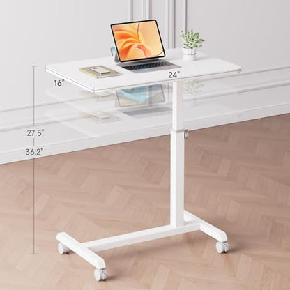 COMHOMA Overbed Bedside Table with Wheels, Hospital Bed Table Over The Bed, Adjustable Mobile Standing Desk Rolling Laptop Desk for Hospital and Home Use, White - size: 24x16in (Non-Tiltable)