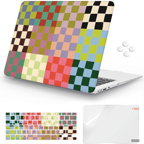 iCasso Compatible with MacBook Air 13 inch Case (A1369 & A1466, Older Version 2010-2017 Release), Protective Plastic Hard Shell Case & Keyboard Cover & Screen Protector, Colorful Checkerboard - color: Colorful Checkerboard