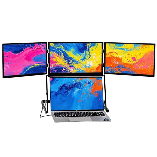 15.6'' Laptop Screen Extender Portable Triple Monitor | 1920x1080 IPS 3-Screen Foldable Display, Quad Screen View Workstation for 13.6"-17" Laptops,USB-C & Mini H/D Interface - size: 15.6 Inch