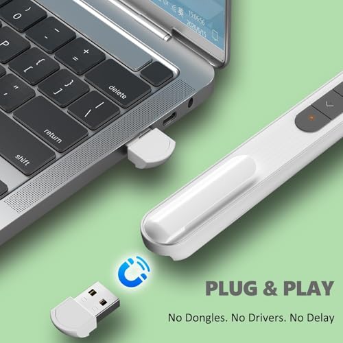 Presentation Clicker for Powerpoint Presentations, White, A | Long-Range Wireless Presenter Remote, Magnetic USB Receiver, PowerPoint Clicker Compatible with Windows/Android/macOS/Linux - color: White