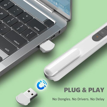 Presentation Clicker for Powerpoint Presentations, White, A | Long-Range Wireless Presenter Remote, Magnetic USB Receiver, PowerPoint Clicker Compatible with Windows/Android/macOS/Linux - color: White