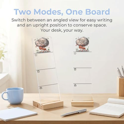 Sticky Notes Monitor Memo Board Acrylic Holder with Removable Wooden Base, with God All Things are Possible Logo Desk Set with 200 Sheets Two Sizes Sticky Notes, Office Desk Accessories Organizer