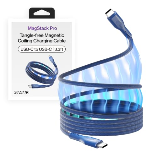 Statik MagStack Pro USB C to USB C Coiling Magnetic Charging Cable,100W | Nylon Braided Tangle-Free Design, Magnetic Coiling, Data Transfer, Compatible with iPhone & Android, 3FT Navy - color: Navy, size: 3ft, style: USB-C to USB-C
