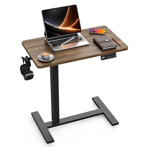 FiCiHi Overbed Table with Wheels, Electric Adjustable Bedside Standing Desk, Rolling Sit-Stand Laptop Desk for Bed Couch Sofa, Ideal for Home Office & Hospital (28"x16" Walnut) - color: Walnut, size: 28 x 16"