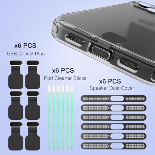 USB C Dust Plug with Speaker Dust Cover for iPhone 15/16 Pro,Plus,Pro Max | 6 Pack USB C Plug Cover, Anti-Lost USB C Charging Port Protector Cover