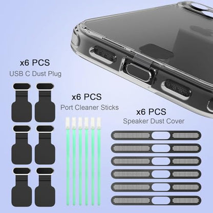 USB C Dust Plug with Speaker Dust Cover for iPhone 15/16 Pro,Plus,Pro Max | 6 Pack USB C Plug Cover, Anti-Lost USB C Charging Port Protector Cover