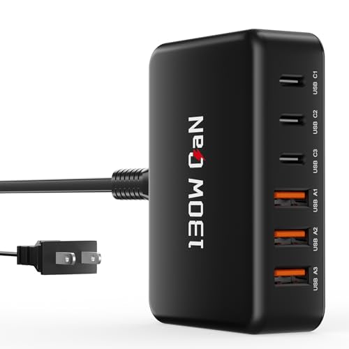 130W Charging Station for Multiple Devices, GaN 6 Port USB C Fast Charger Block for iPhone 17 16 15 14 Pro Max, iPad, Pixel, Galaxy S25 S24 S23 Black - color: Black