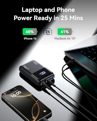INIU Laptop Power Bank, Smallest 20000mAh 65W Fast Charging Battery Pack | USB C Cable, Flight-Safe, Travel Essentials, Portable Charger for MacBook Pro, Steam Deck, iPhone, iPad etc, Blue - color: Blue